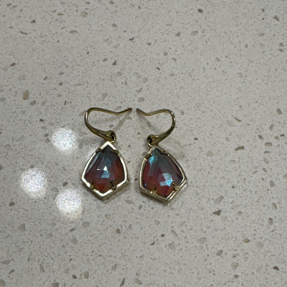 Kendra Scott Gold and Pink/Purple Teardrop Earrings